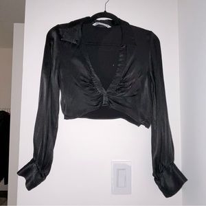 Satin Long Sleeve V-neck Blouse